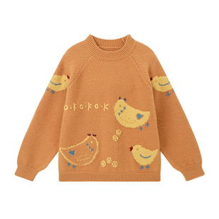 布丁哈鲁冬装童装女童洋气上衣2026秋冬款儿童百搭卡通刺绣毛衣