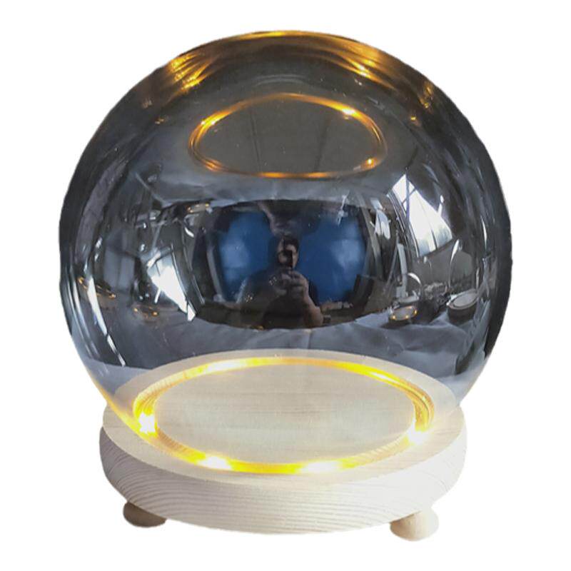 圆球形玻璃罩手办积木永生花防尘罩七彩暖白发光底座小夜灯水晶球
