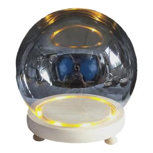 圆球形玻璃罩手办积木永生花防尘罩七彩暖白发光底座小夜灯水晶球