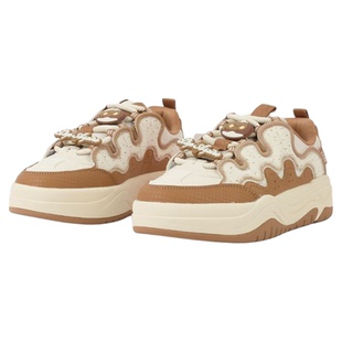 特步华夫鞋板鞋2025冬季女款保暖耐磨厚底增高休闲鞋975418310055