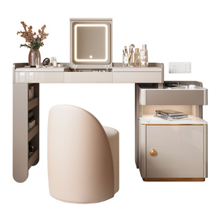 小户型梳妆台轻奢高级感卧室可伸缩床头柜收纳柜一体翻盖镜化妆桌