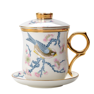 金岚玉唐山骨瓷带盖漏茶漏杯茶具陶瓷单个泡茶杯带漏茶水过滤茶杯