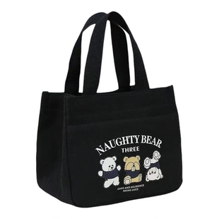 帆布手提包宝妈外出简约小巧立体小拎包通勤加厚上班便当手拎袋