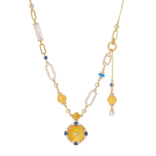 《春山行》复古设计优雅春天天然珍珠蜜蜡黄玉髓纯银锁骨项链女仙