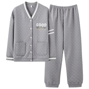 浪莎情侣睡衣女秋冬款纯棉加厚夹棉棒球服男士夹层青少年家居服