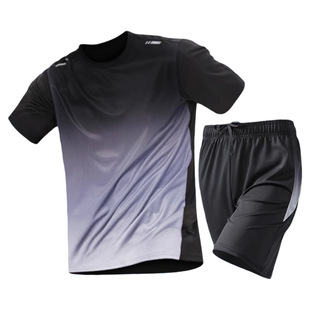 运动套装男健身衣服速干夏季冰丝短袖短裤t恤羽毛篮球足球跑步服
