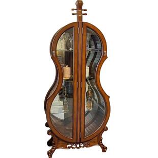 美式小酒柜实木大提琴柜欧式客厅轻奢玻璃柜子靠墙展示柜置物架
