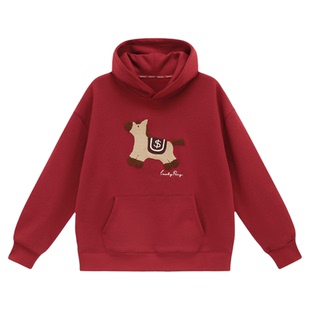 吕小虎ACTUP 马年限定款连帽卫衣男加绒新年上衣情侣红色衣服外套