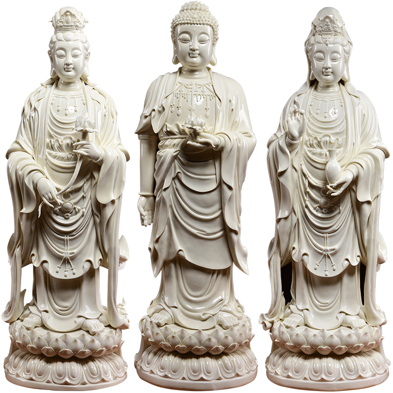 戴玉堂陶瓷摆件《90公分西方三圣神像》林建胜大型佛像站像客厅版