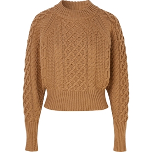 【折扣】Emilia Wickstead 秋冬女巧克力色绞花混纺罗纹针织