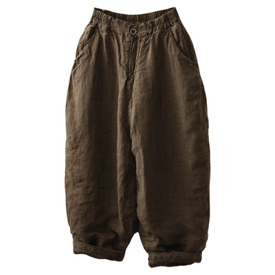砂洗做旧脏洗亚麻夹棉灯笼裤棉裤