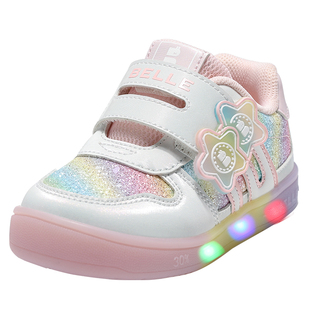 百丽童鞋26春季新款男女童闪灯运动鞋网面透气休闲鞋校园百搭板鞋