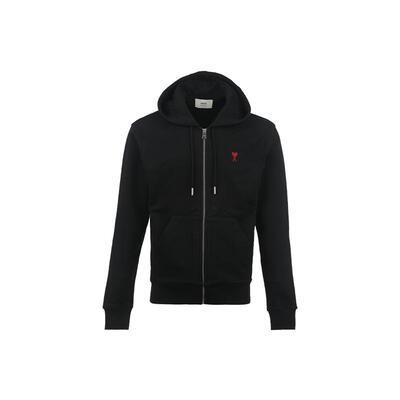 【自营】AMI男士爱心徽标刺绣棉质休闲连帽拉链卫衣外套长袖开衫