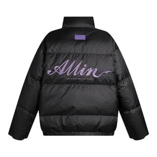 ALLIN 黑色刺绣羽绒服男士冬季美式潮牌防寒保暖短款立领情侣外套