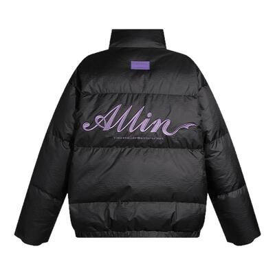 ALLIN黑色刺绣立领短款羽绒服