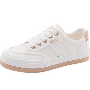 人本小白鞋女2026春季透气女鞋韩版皮面帆布鞋百搭休闲运动板鞋子