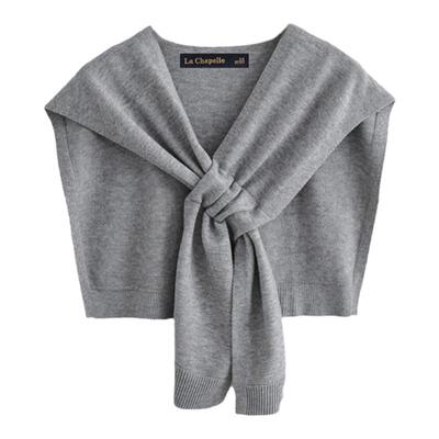 拉夏贝尔/La Chapelle针织披肩女韩版纯色叠搭衬衫交叉款打结坎肩