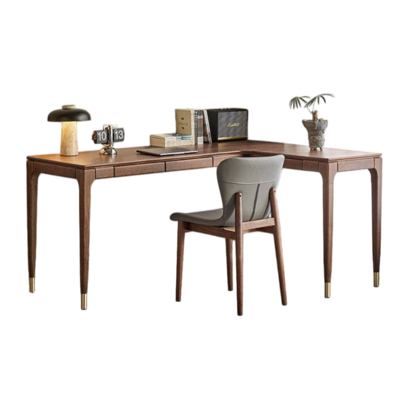 北欧轻奢黑胡桃L型转角书桌