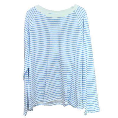 奶油蓝色条纹薄款宽松长袖t恤女