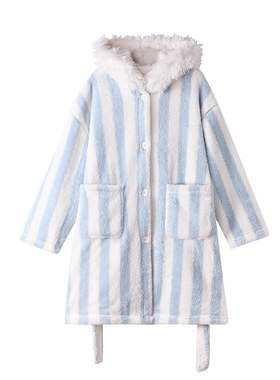yso【礼物系列】睡衣女冬睡袍加厚珊瑚绒卡通兔子连帽保暖家居服D