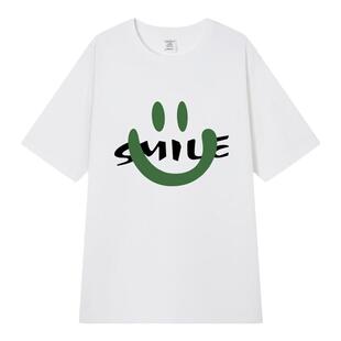 品牌折扣~奢侈款高端潮牌个性男女笑脸印花短袖T恤国潮纯棉上衣服