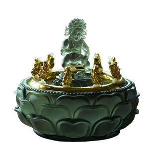 琉璃五路水供黄财神黑财神佛像招财循环流水摆件聚宝九龙浴佛盆新