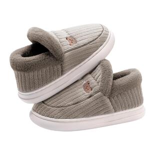 棉拖鞋男士包跟冬季家居室内保暖加绒防滑厚底带后跟毛毛棉鞋男款