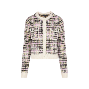 MARYLING玛俪琳2025春新品彩色格纹肌理小圆领针织开衫A1FAW08010