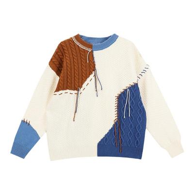 撞色拼接毛衣设计感小众古着毛衣