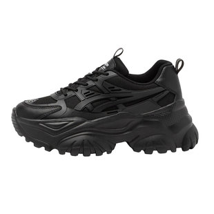 奥古狮登黑色老爹鞋女2026新款春冬季加绒厚底大码超火爆款运动鞋