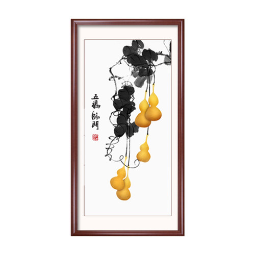 新中式玄关装饰画竖版入户走廊尽头挂画进门五福临门挂画客厅壁画