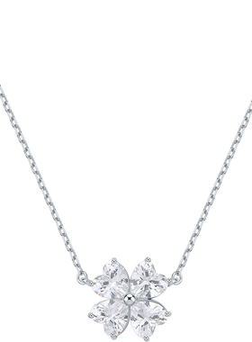 周六福星闪四叶草项链女S925银幸运草链坠设计感圣诞礼物送女友