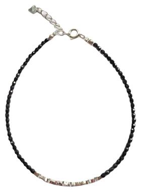 天然黑尖晶石碎银子手链极细女款