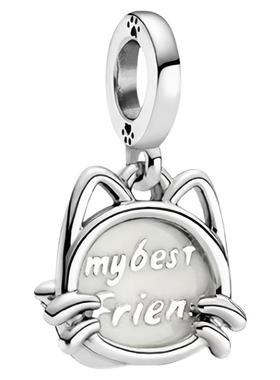 潘家纯银手链女咖啡杯子珠子宠物猫爪印散珠毕业纪念手镯蛋糕串珠