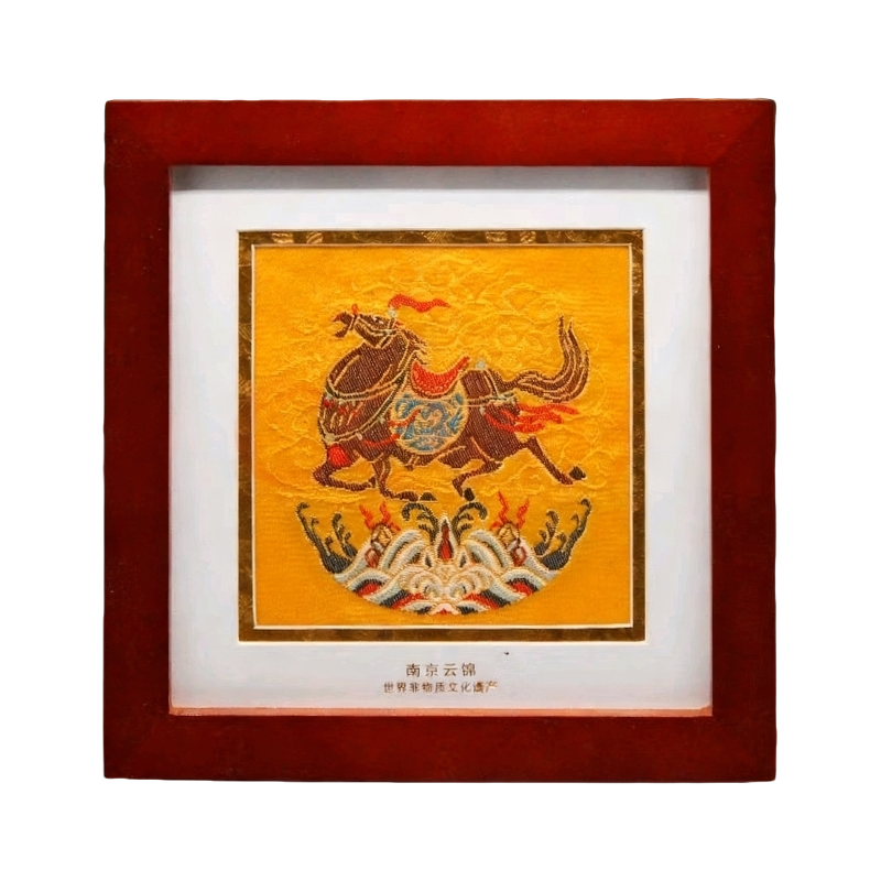 南京云锦马刺绣中国风木框挂画