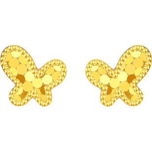 潮宏基高光金黄金耳钉足金蝴蝶高光金耳饰计价妇女节礼物