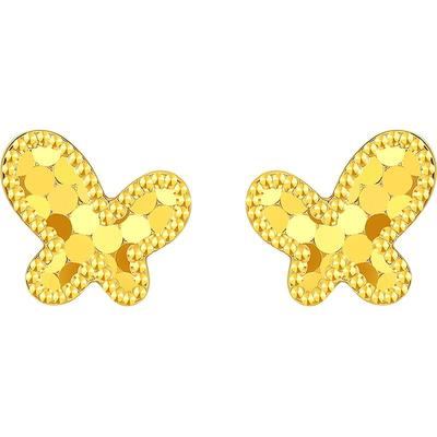 潮宏基高光金黄金耳钉足金蝴蝶高光金耳饰计价生日礼物