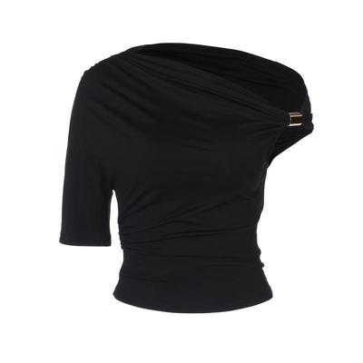 时尚辣妹修身金属扣斜领短上衣