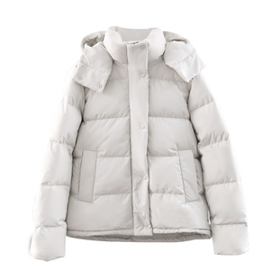 alex stevens超好看白色短款羽绒服女冬白鸭绒面包服连帽加厚外套