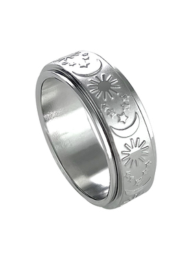 不掉色日月可转动戒指男款高级感