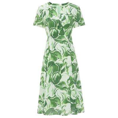 马天奴绿色桑蚕丝收腰连衣裙