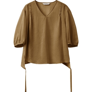 【苎麻】播商场同款蓝色洋气泡泡袖短袖衬衫夏日新款BDS7HD2905