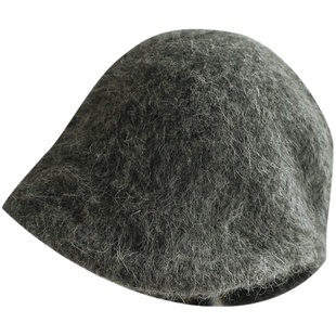 印计谷羽 柔软保暖兔毛包头帽女秋冬天时尚显脸小日系百搭盆帽子