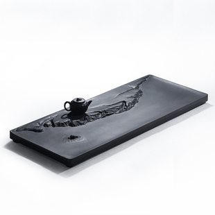 大师作品天然乌金石茶盘家用 精选上乘石料雕刻茶台茶海 千里江陵