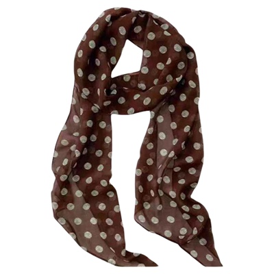 复古棕配波点长条丝巾系脖系腰