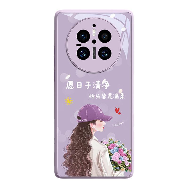 卷发抱花女孩适用华为mate70pro手机壳mate70新款70proplus轻奢60pro女mt40pro可爱十玻璃20高级感50保护套30