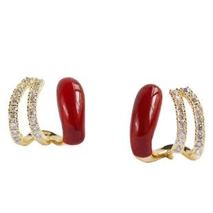 设计感多层镶钻红色滴釉耳钉时尚简约耳环女气质精致小巧爆款耳饰