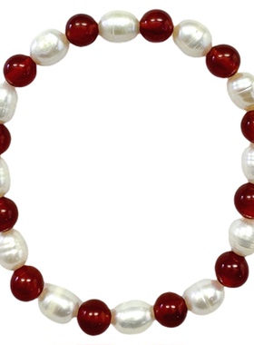 手链珍珠猫眼石手串男女情侣轻奢小众精致高级简约红玛瑙首饰礼物