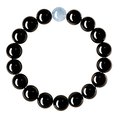 天然黑曜石海蓝宝手串高品质礼物