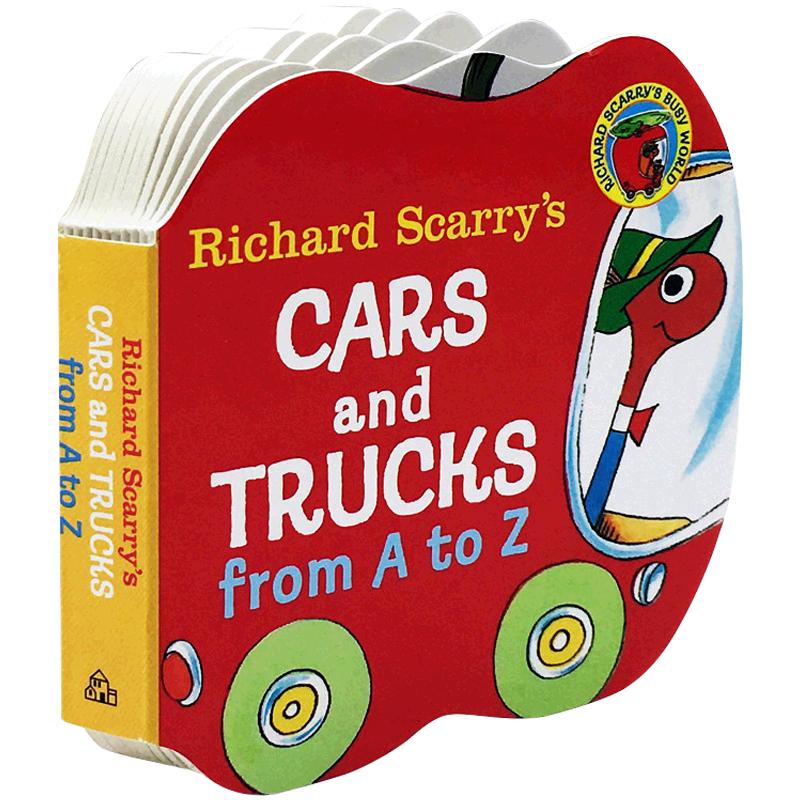 送音频字母书英文原版绘本读物Richard Scarry's Cars and Trucks from A to Z入门纸板书斯凯瑞小卡车字母 0-3岁宝宝单词学习词典